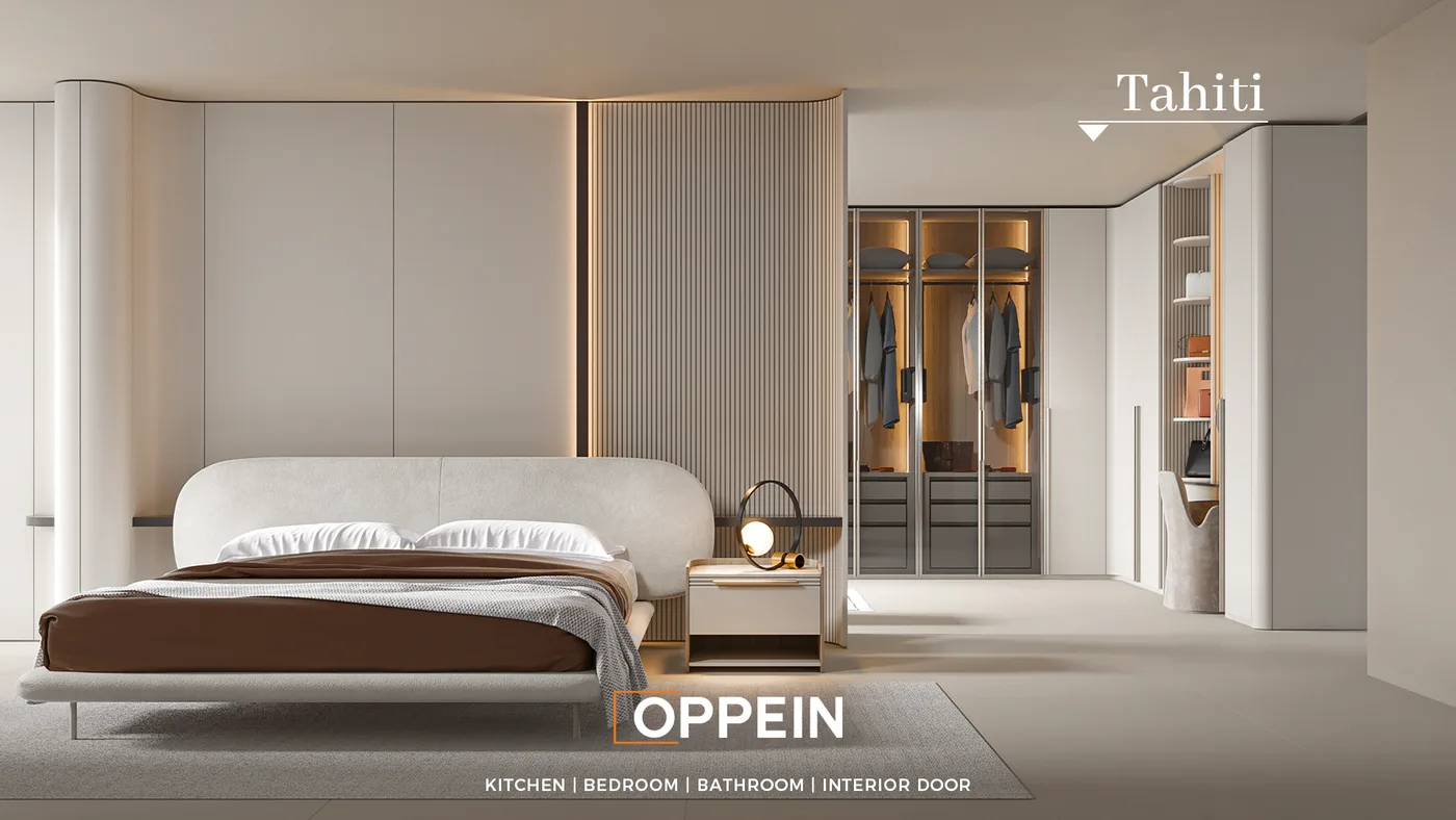 Fluted wood panel wall cladding Dubai bedroom accent wall
